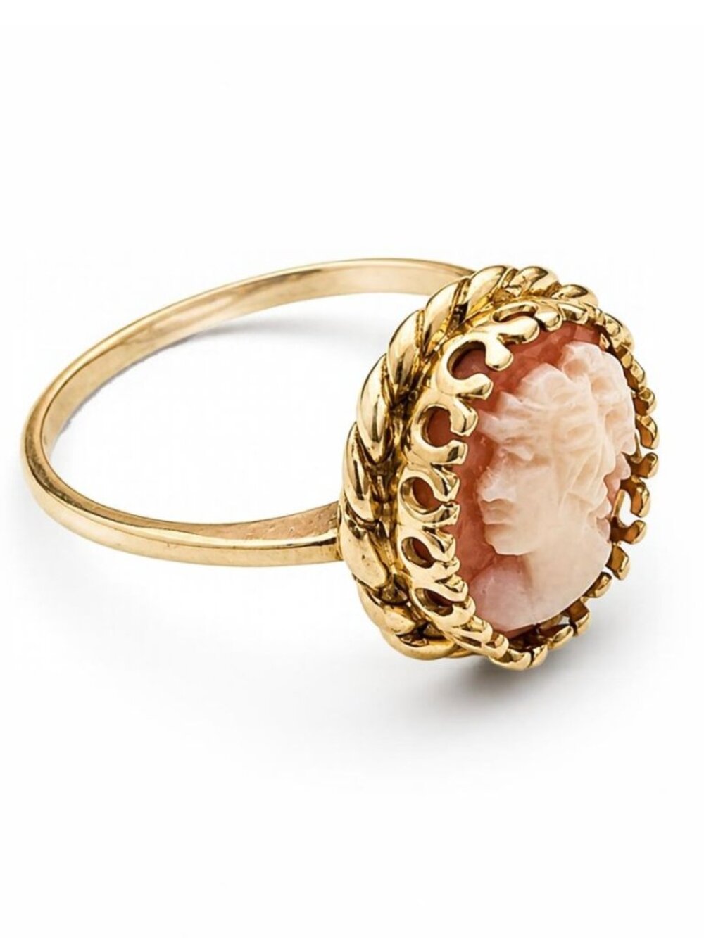 10K Gold Shell Carved Cameo Ring Size 5 J897